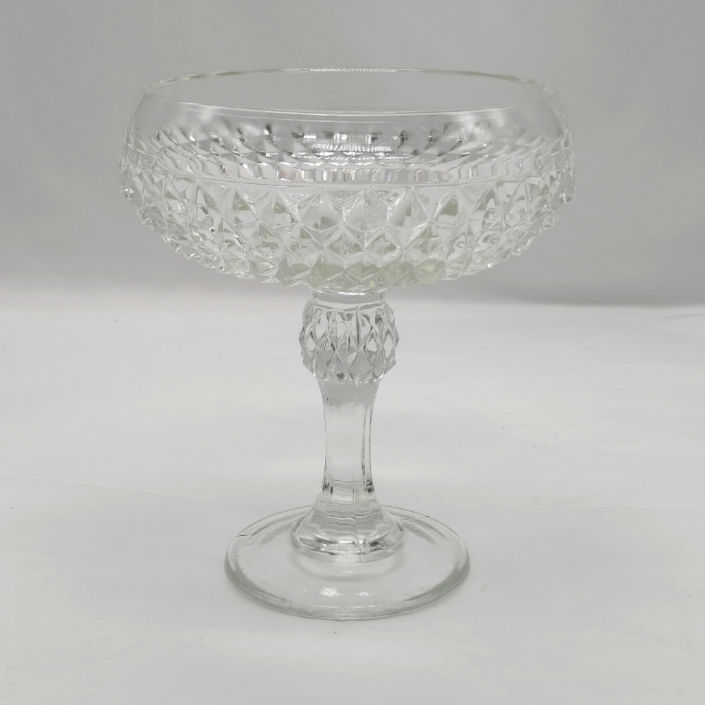 Vintage Indiana Glass Diamond Point Crystal Compote Dish Dining Serving Bowl
